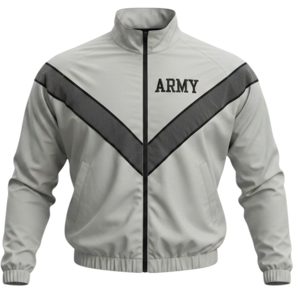 US Army IPFU PT Jacket Gray Reflective Chevron Training Windbreaker Mens Large